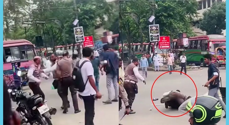 রাজধানীতে মাঝসড়কেই মারামারিতে জড়ালেন দুই ট্রাফিক পুলিশ